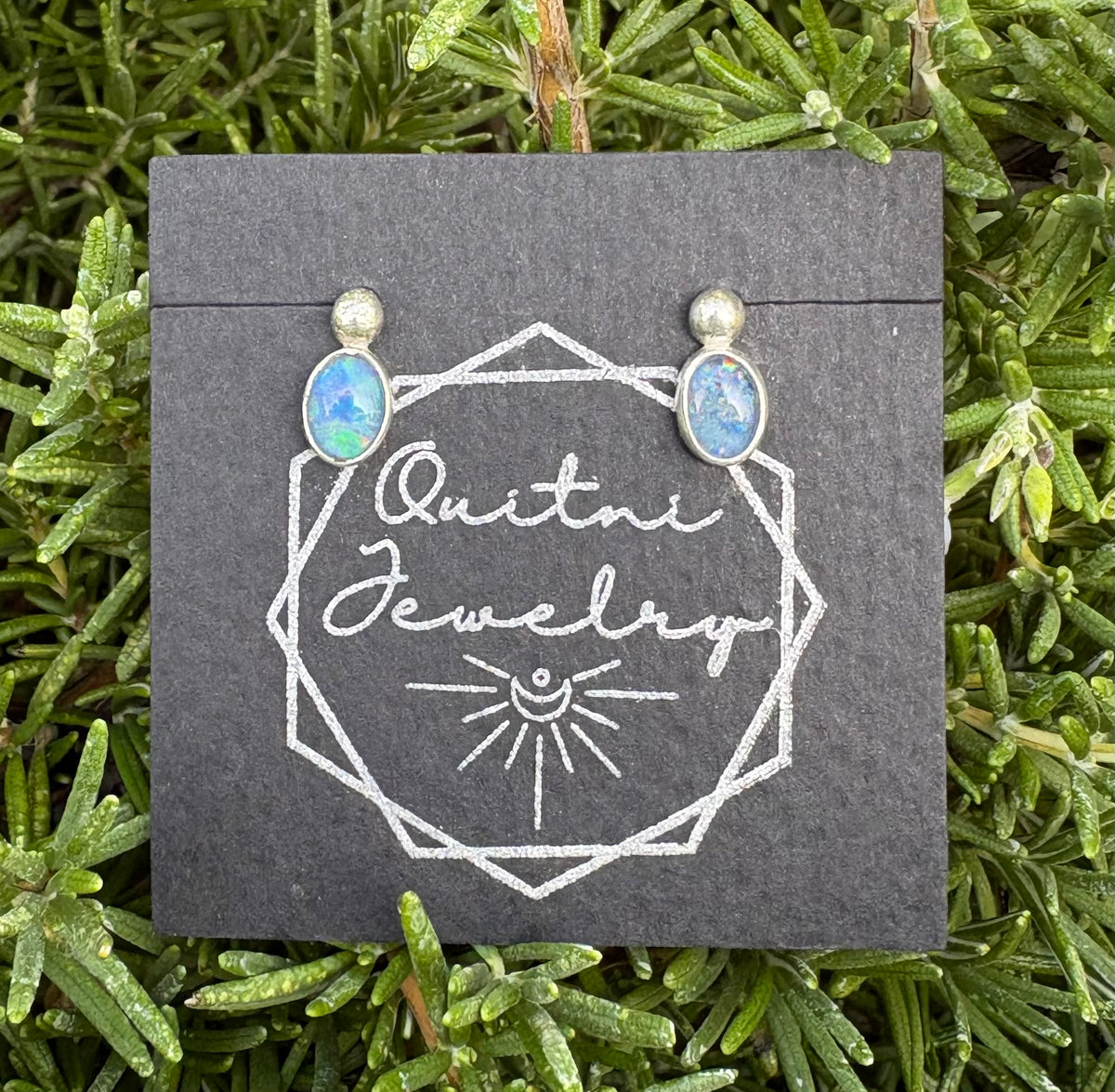 Opal Triplet and Silver Ball Post Earrings