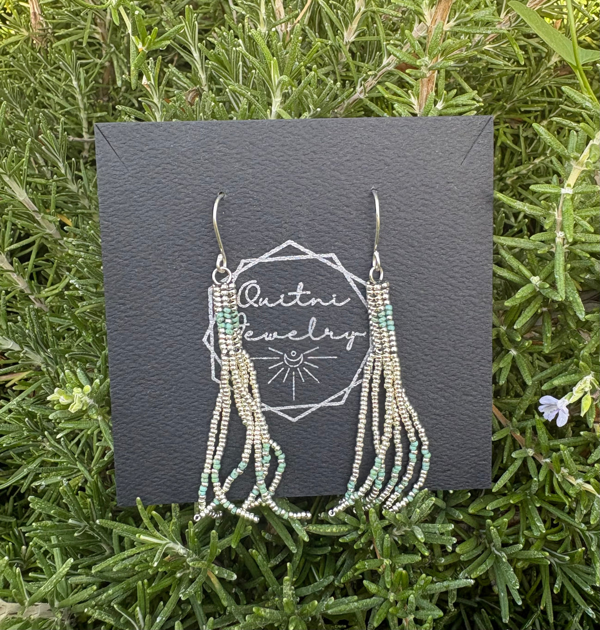Silver and turquoise fringe earrings