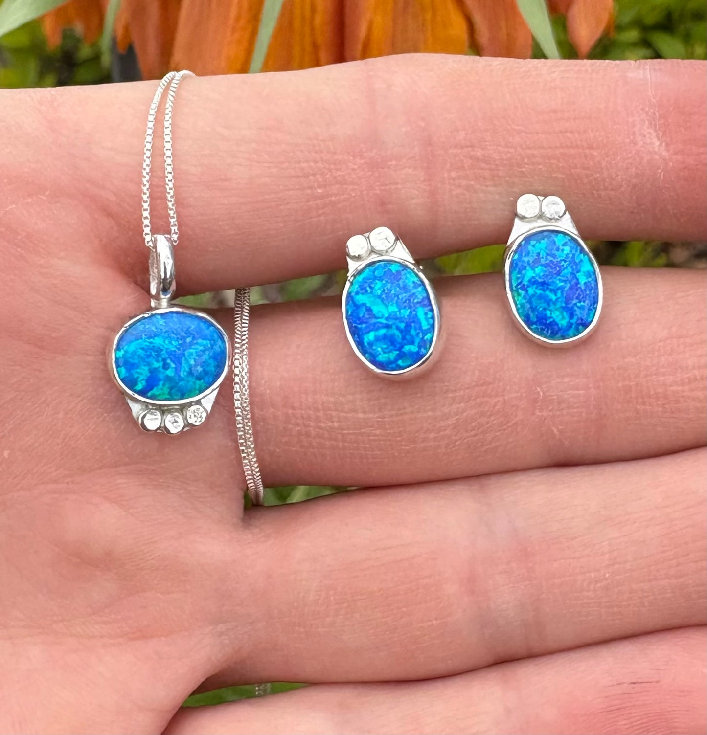 Lab Created Opal Necklace (16 inch chain)