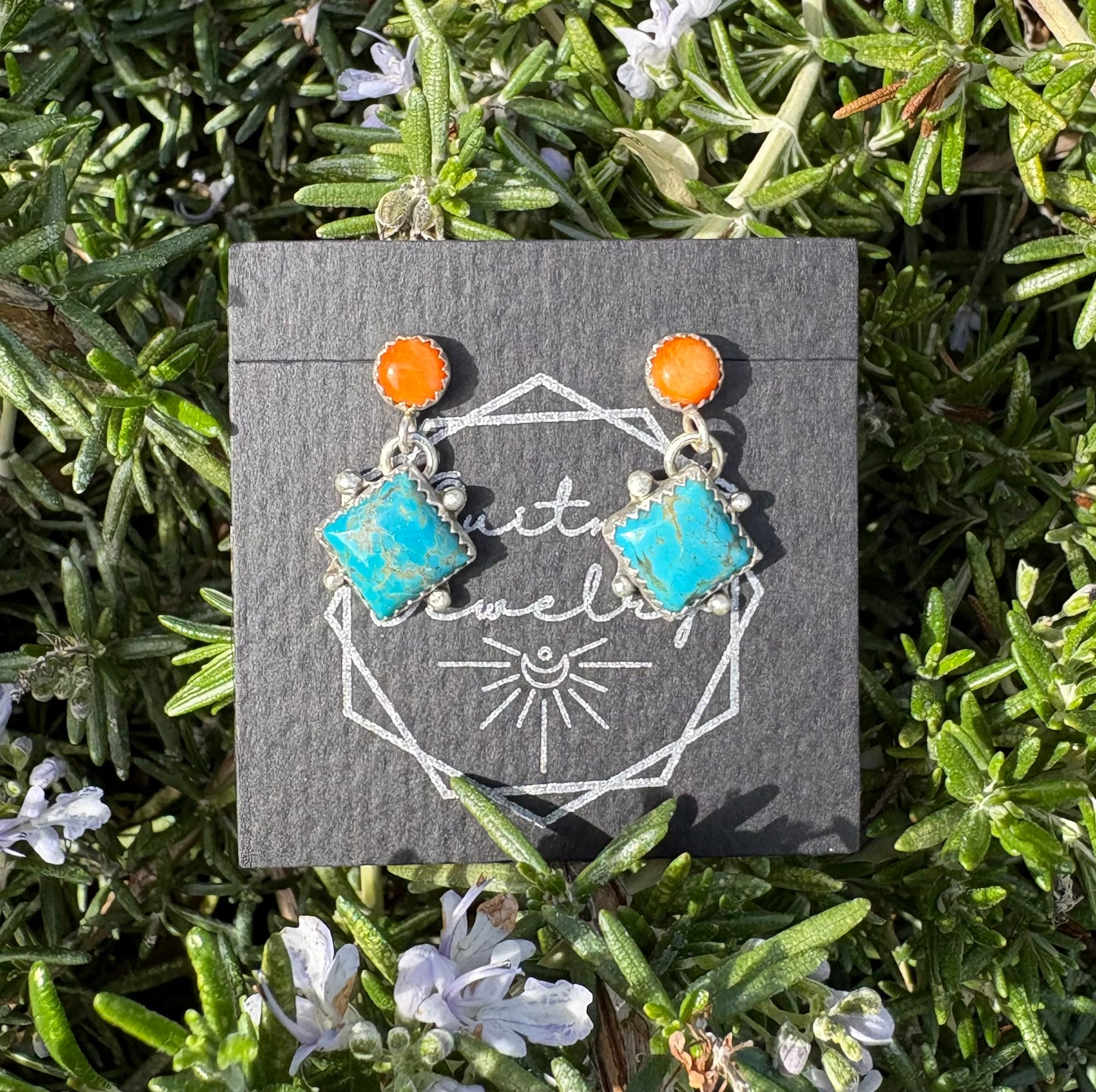 Spiny oyster shell and turquoise drop earrings