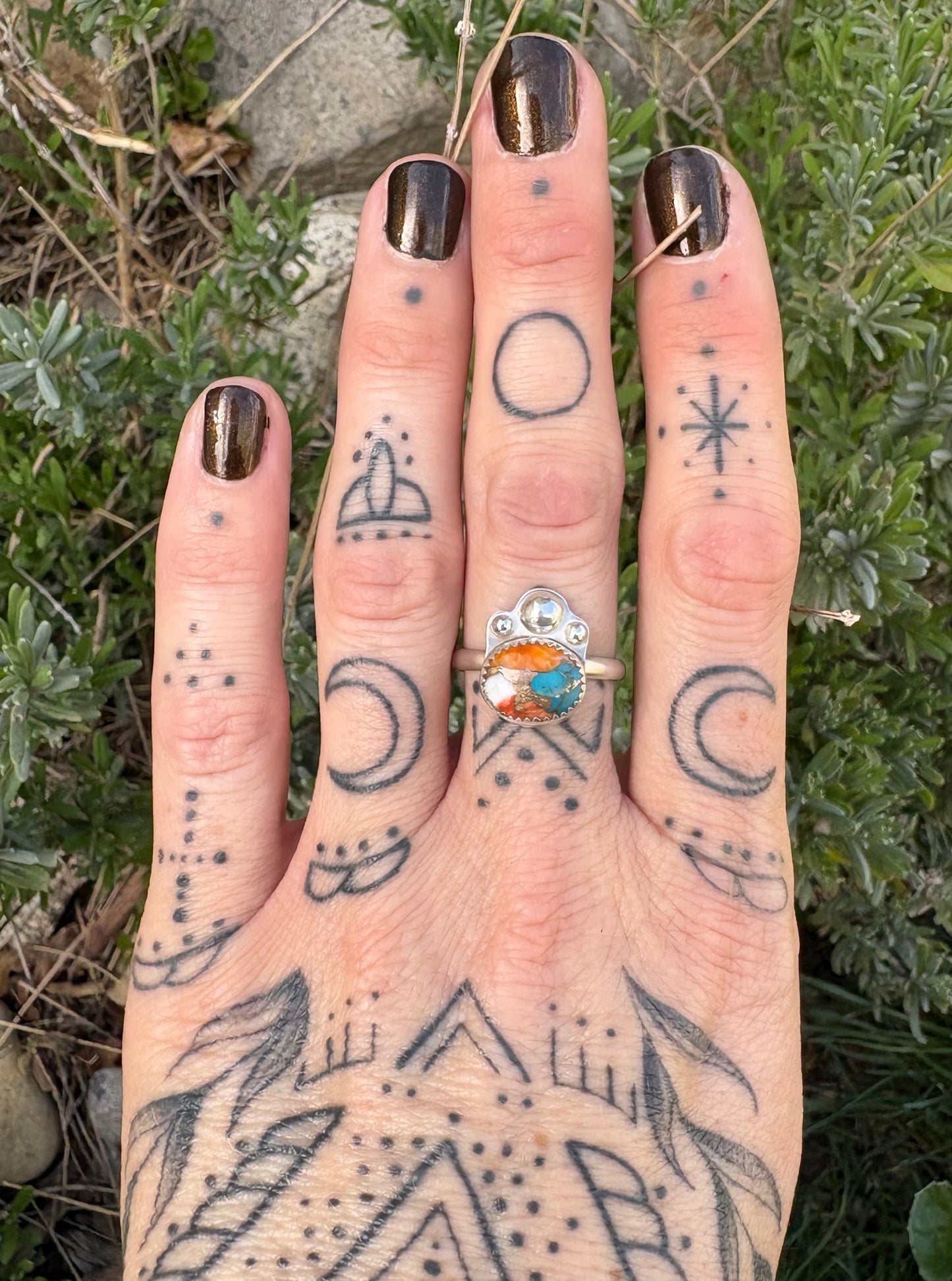 Spiny Oyster and Turquoise Ring (Size 8.5)