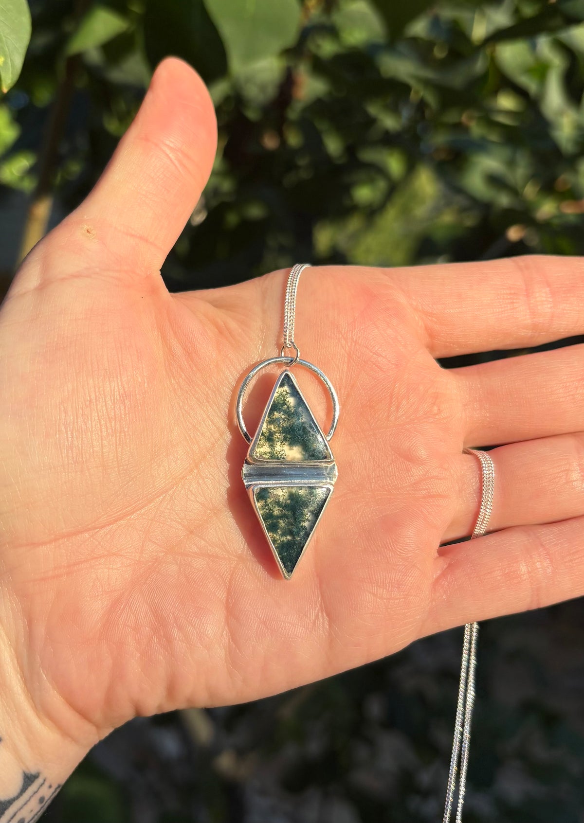 As Above, So Below. Moss Agate Necklace (18 Inch Chain)