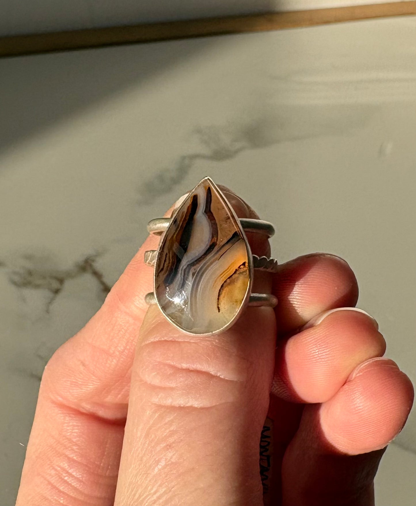 Montana Agate Triple Band Ring (Size 8)