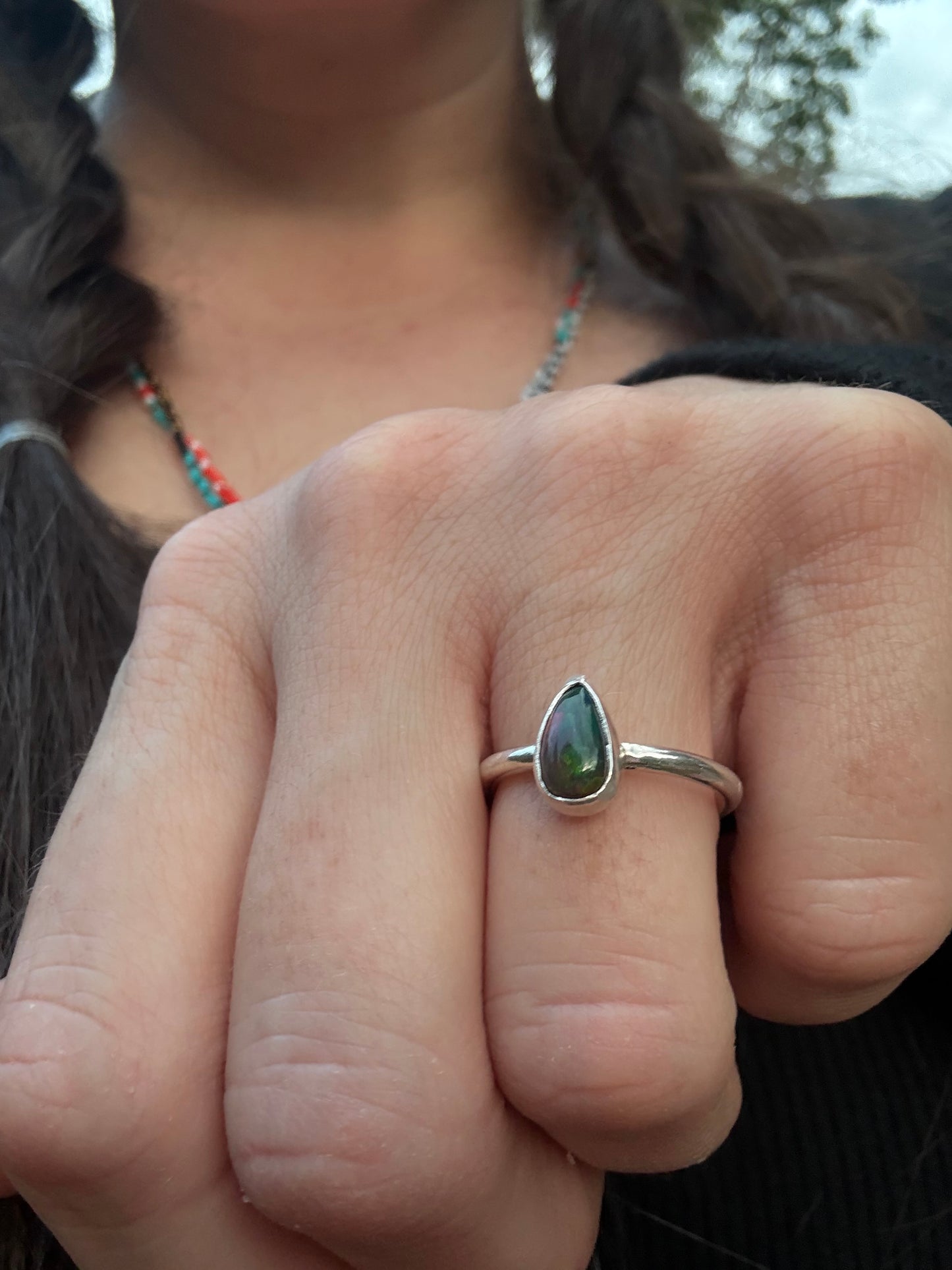 Slim Teardrop Ethiopian Smoke Opal Ring (Size 6.25)