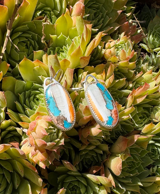 Spiny Oyster and Turquoise Earrings