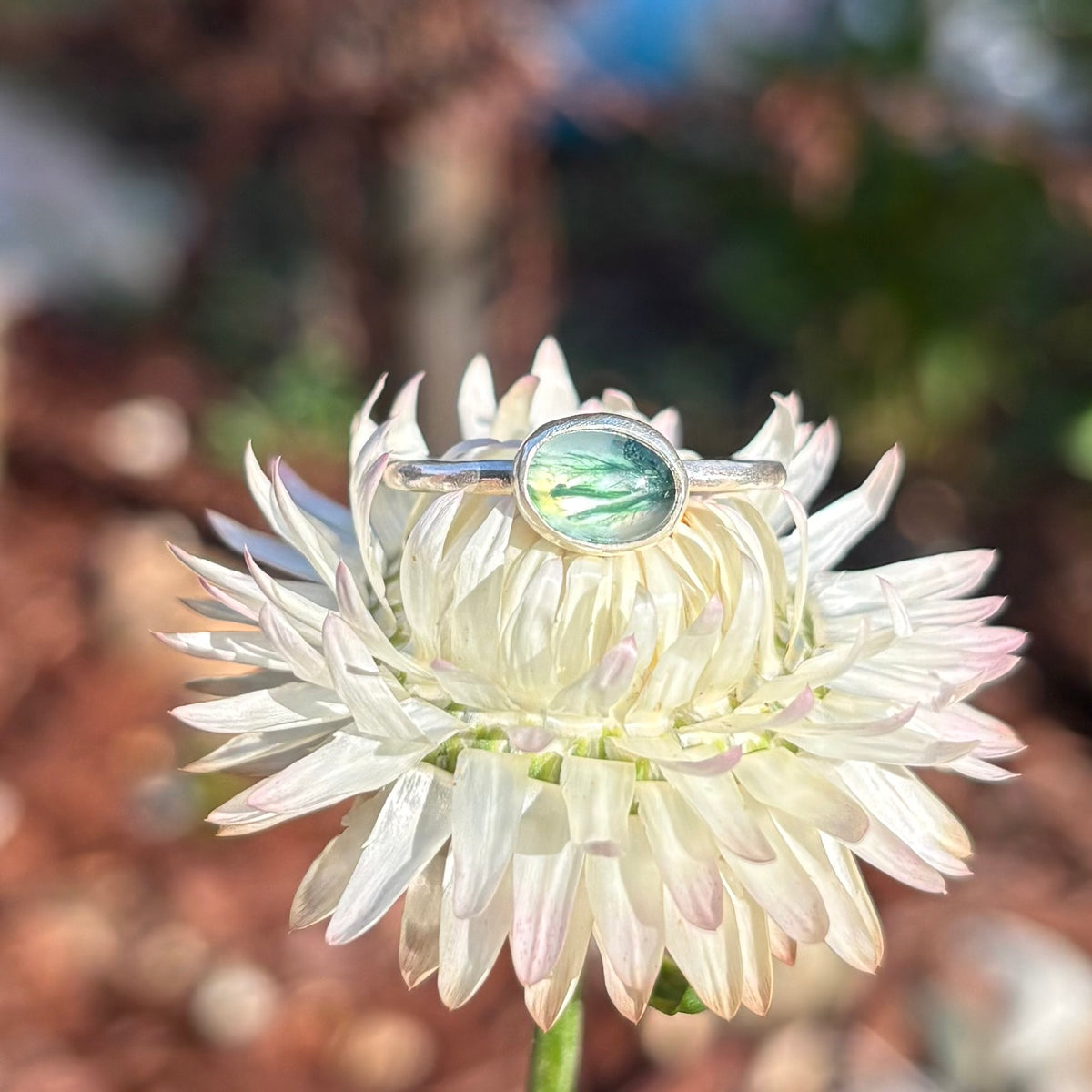 Dainty Moss Agate Ring (Size 5.75)