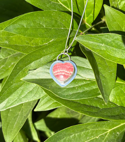 Heart Rhodochrosite Necklace (18 inch chain)