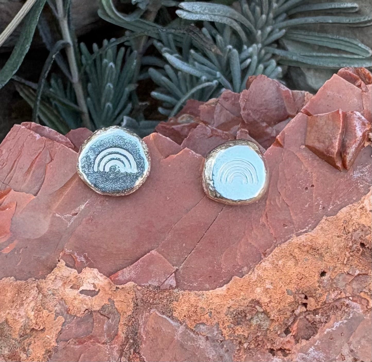 Rainbow stamp earrings