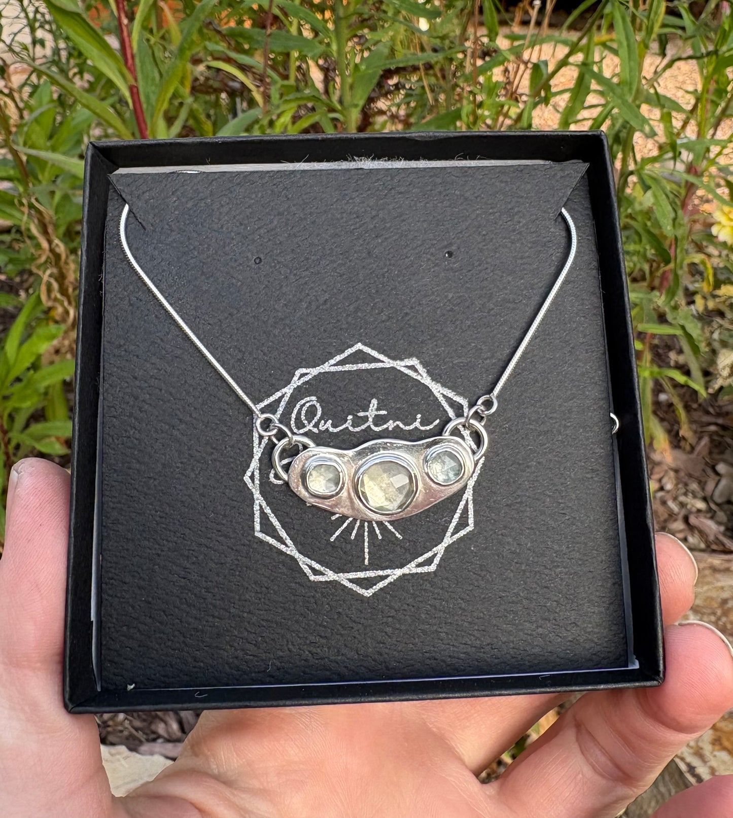 Aquamarine and Lemon Quartz Talisman Necklace (~16” Chain)