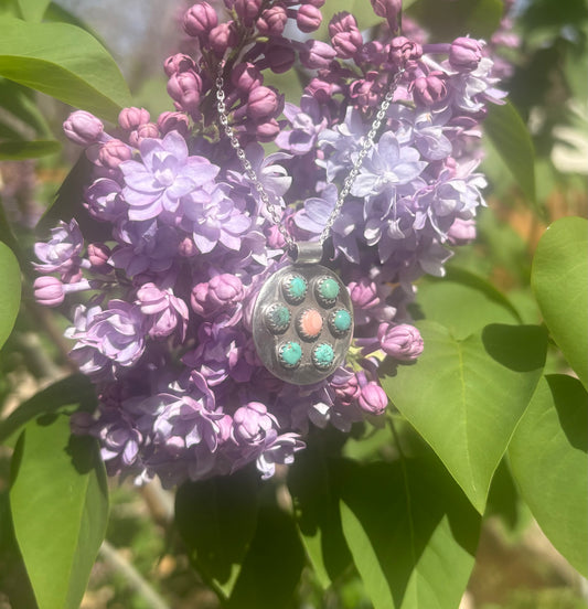 Conch Shell and Turquoise Flower Necklace