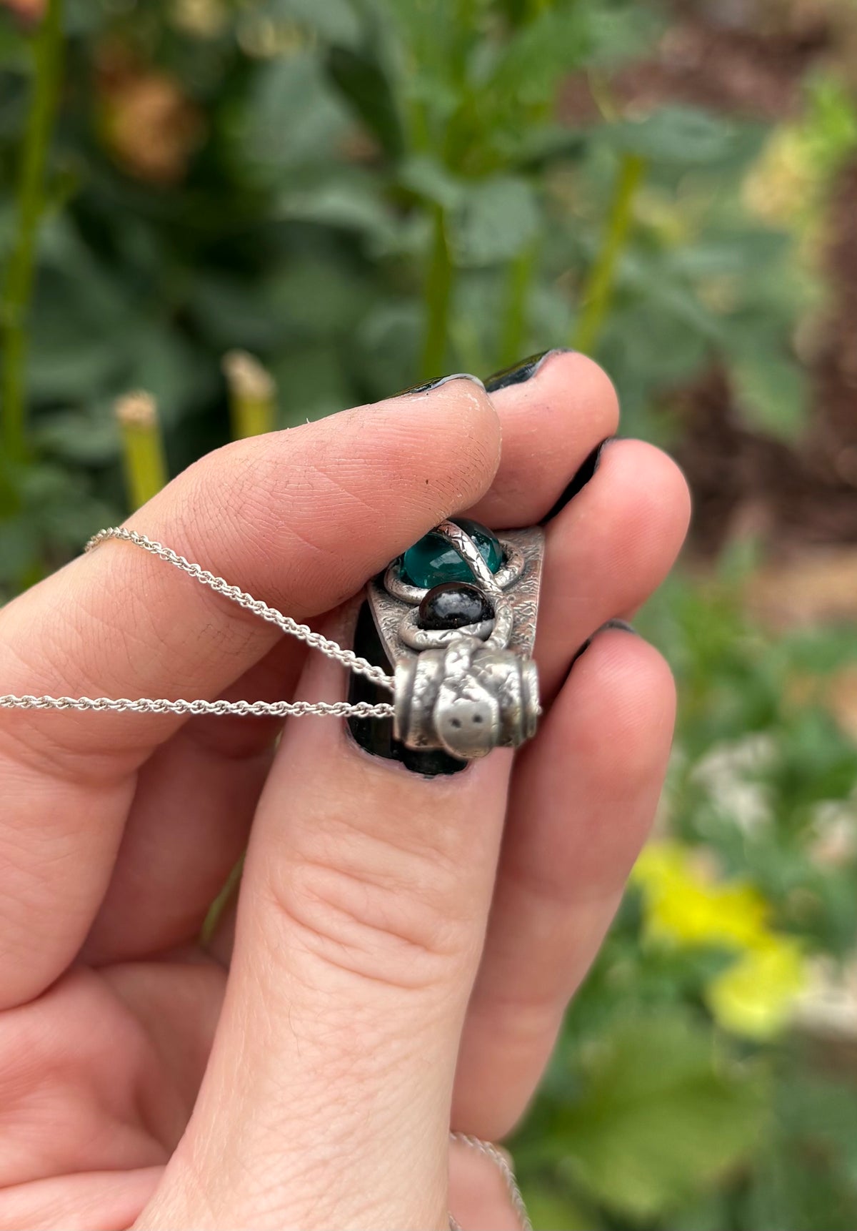 Snake silver clay necklace (18 inch chain)