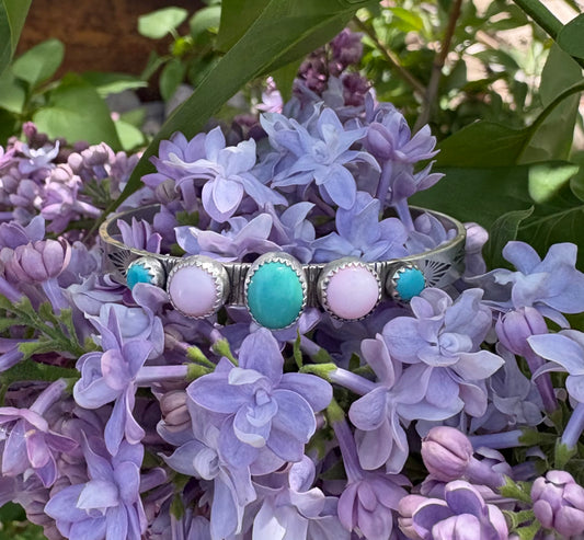 Conch Shell and Turquoise Cuff Bracelet